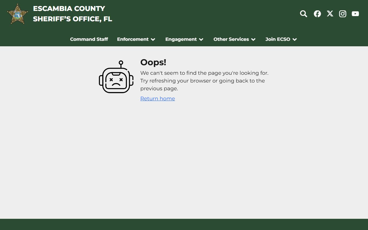 Escambia County Sheriff's Office public records request page for booking photo requests